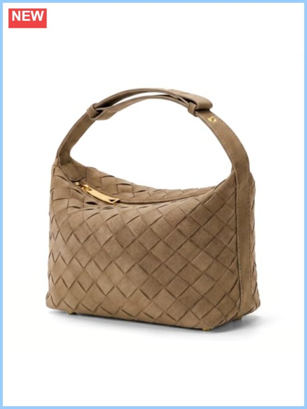 Hand-Woven Faux Suede Hobo Shoulder Bag Vegan Leather Slouchy Purse